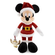 DISNEY PARKS AUTHENTIC SANTA MICKEY HOLIDAY PLUSH WITH OWL PLUSH ORNAMENT NWT
