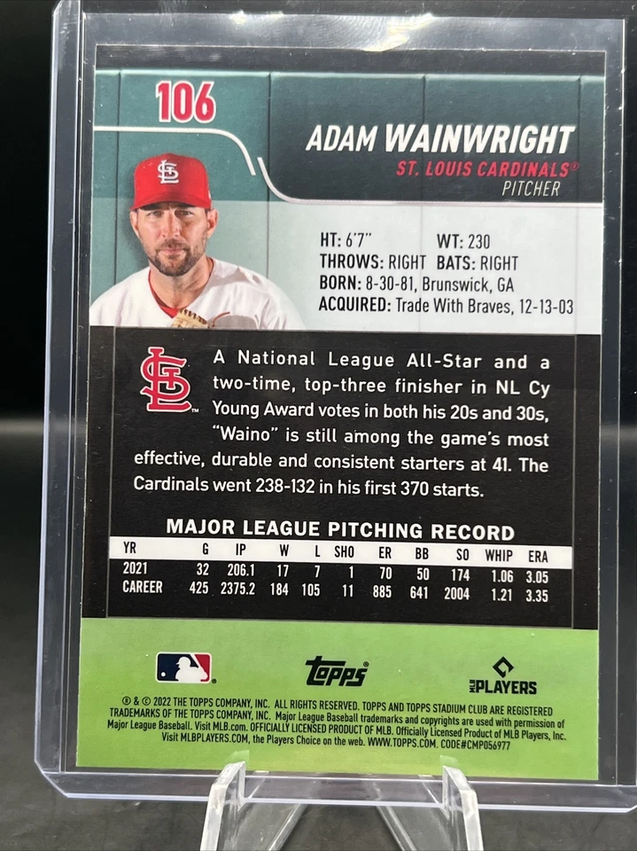 2022 Topps Stadium Club Chrome - ADAM WAINWRIGHT X-FRACTOR #106 - Image 3 of 3