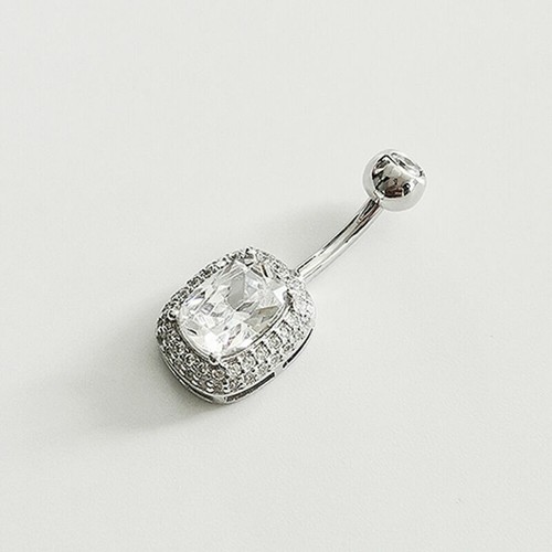 Sterling Silber Quadrat CZ Bauchnabel Stab Knopf Bauchnabel Ring Piercing Schmuck A1542 - Bild 3 von 12