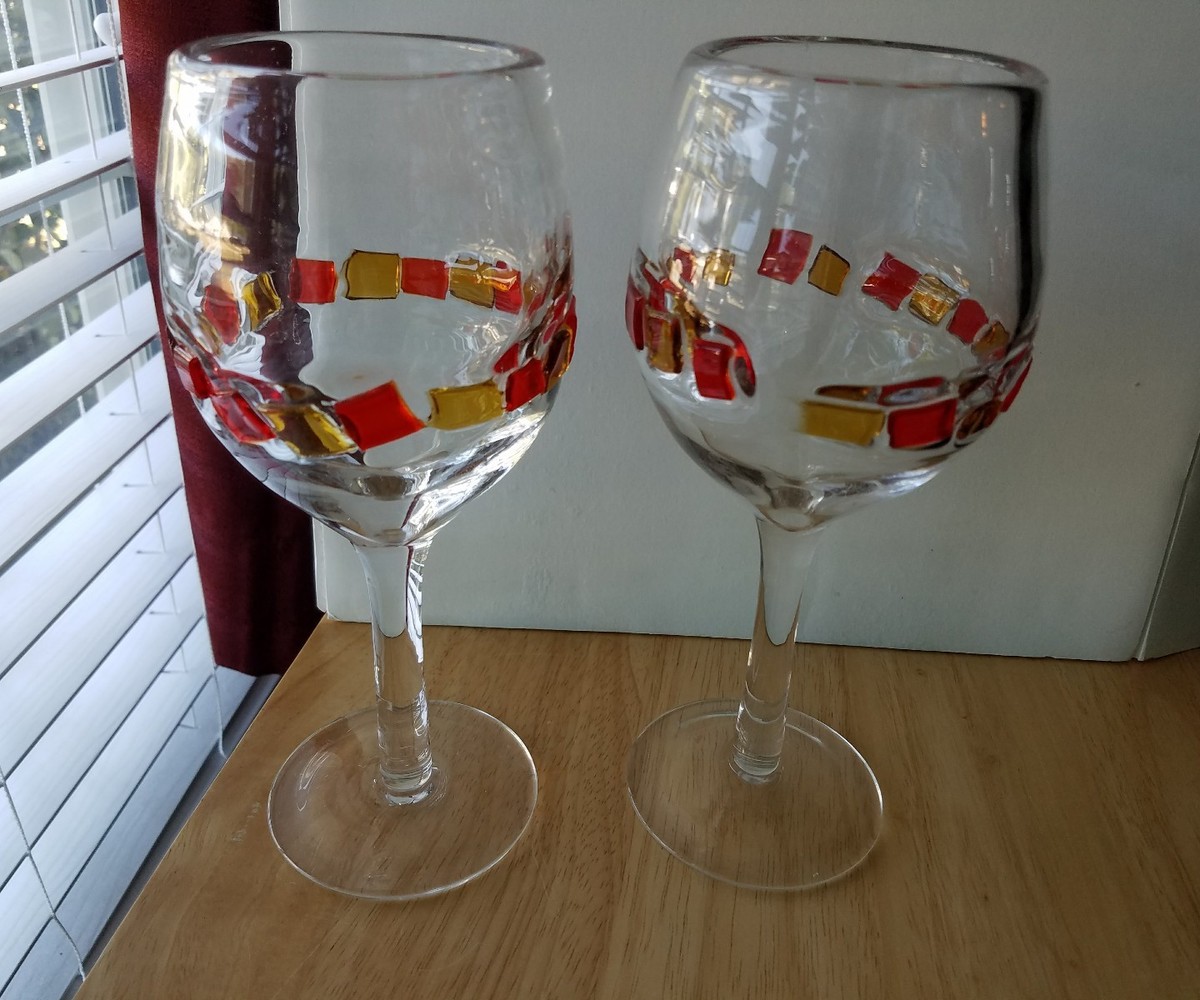 Pair (2) of Heavy stemmed Clear water glasses goblets embossed squares 12 oz  | eBay