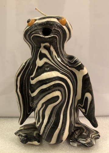 Weird Worried Wax Mr Bill Like Penguin CANDLE CREATURE 7.5” Black & White SWIRL - Picture 3 of 10