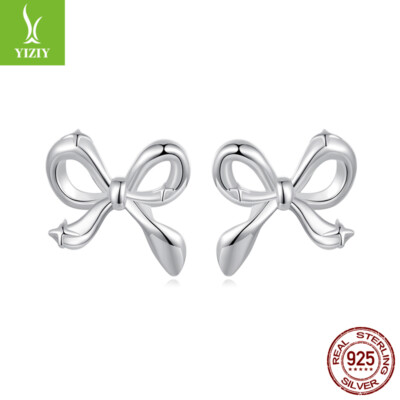 Cute Cubic Zirconia Bow Hypoallergenic Stud Earrings For Women Sensitive Ear Dainty Simple Silver Plated Sparkly Crystal Bowknot Studs Wedding Valentines Day Xmas Gift 13mm