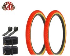 2 Alta BICYCLE 20 X 1.75 BMX TIRES RED/GUM COMP III TREAD W/TUBES & RIMSTRIPS.