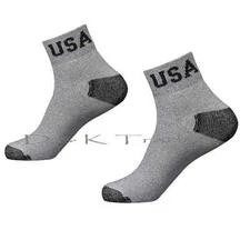 4~24 Pairs Power Club Mens Ankle Cut Socks USA Logo Gray/Black Lots 9-11 10-13