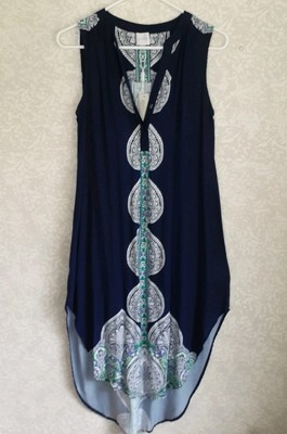Cupio Womens Dress Navy Blue Boho Green Purple Mandala Midi High-low Size S