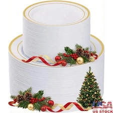 BPA Free Disposable Plastic Plates Heavy Duty Elegant Dinnerware Parties New