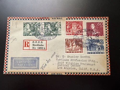 1938 Stockholm Sweden Wilmington Delaware Tercentenary FDC
