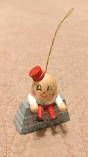 Humpty Dumpty on Brick Wall Painted Wooden Christmas Ornament Vintage 