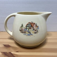 Homer Laughlin Wells Cross Stitch Country Pitcher Vase English Garden Handled