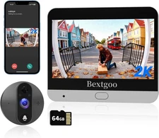 2K Video Peephole Doorbell Camera with 64GB Memory Card, 4.3 Color monitor