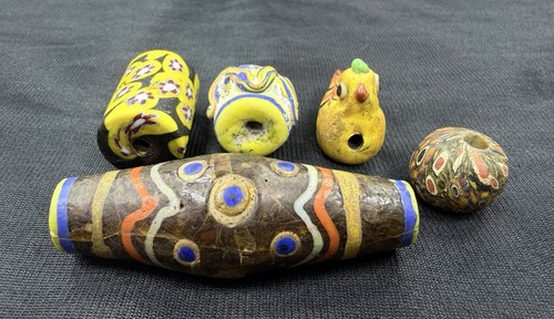 5pc Mosaic Glass Trade Beads Eye Pattern Handmade Gabri