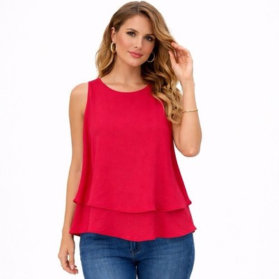 Mango Red Sleeveless Top Women s XS Flowy Layered Keyhole Back Closure Party