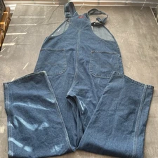 Dickies Bib Overalls Mens Size 38 x 34 Indigo Denim Work Jeans Used