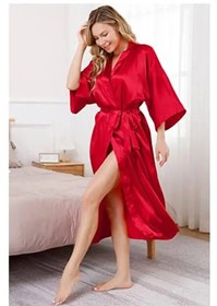 Plus Size S-XXXL Rayon Bathrobe Womens Kimono Satin Long Robe Sexy Lingerie Clas
