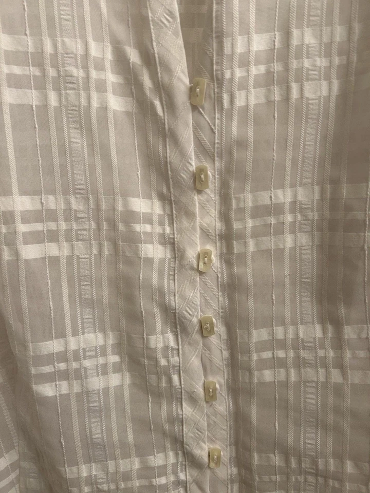 Vintage Romantic Sheer Cottage Core Top White On White Plaid 2X Please Read — 第 3/4 张图片