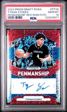 2024 PANINI PRIZM DRAFT PICKS PENMANSHIP #PTYK TYRAN STOKES 1/11 PSA 10