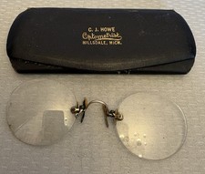 Antique Gold Filled Pince Nez 10K GF Nose Bridge NO CHAIN in Optometrist Case