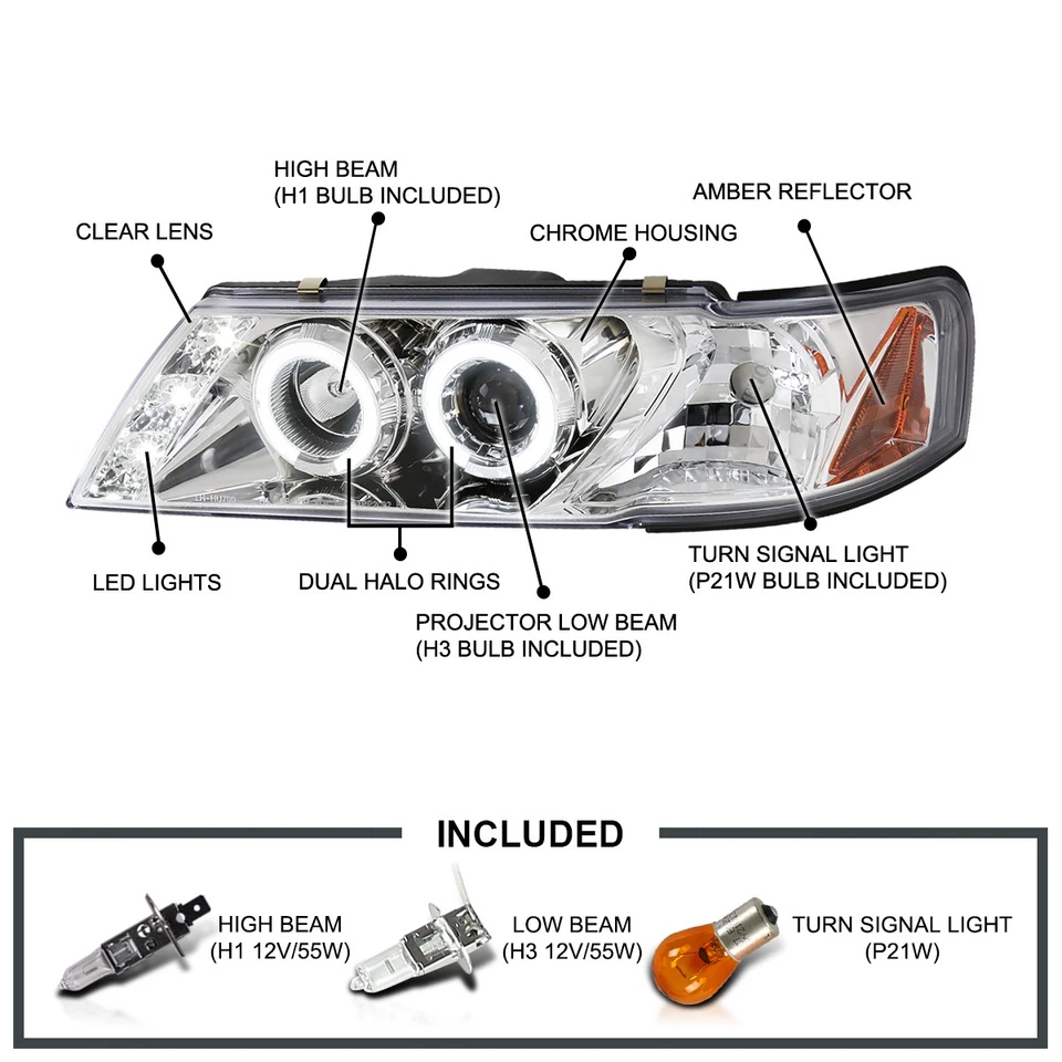 Fits 1995-1999 Sentra 95-98 200SX LED Halo Projector Headlights Lamps Left+Right Foto 3 de 4
