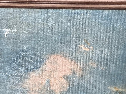 Dipinto olio paesaggio europeo vintage Alpi Svizzera case edifici chiesa - Foto 4 di 19