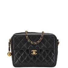 Chanel Coco Mark Matelassé Caviar Skin Shoulder Bag Women Black One Size