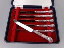 Butter Tea Knives x 6. King's pattern. Hallmarked Sterling Silver. Box. VTG 6.5"