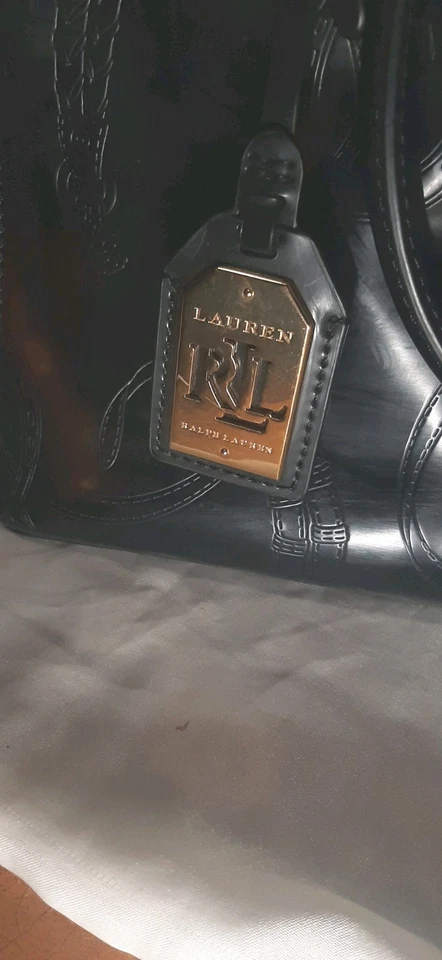 Bolso Cartera Ralph Lauren Negro Charol Doble Asa Foto 3 de 4