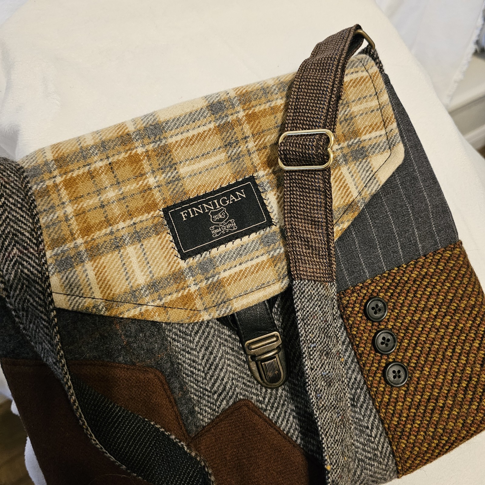 Finnigan Sew Much Style Messenger Crossbody Bag Repurposed Wool by Terry Lischka