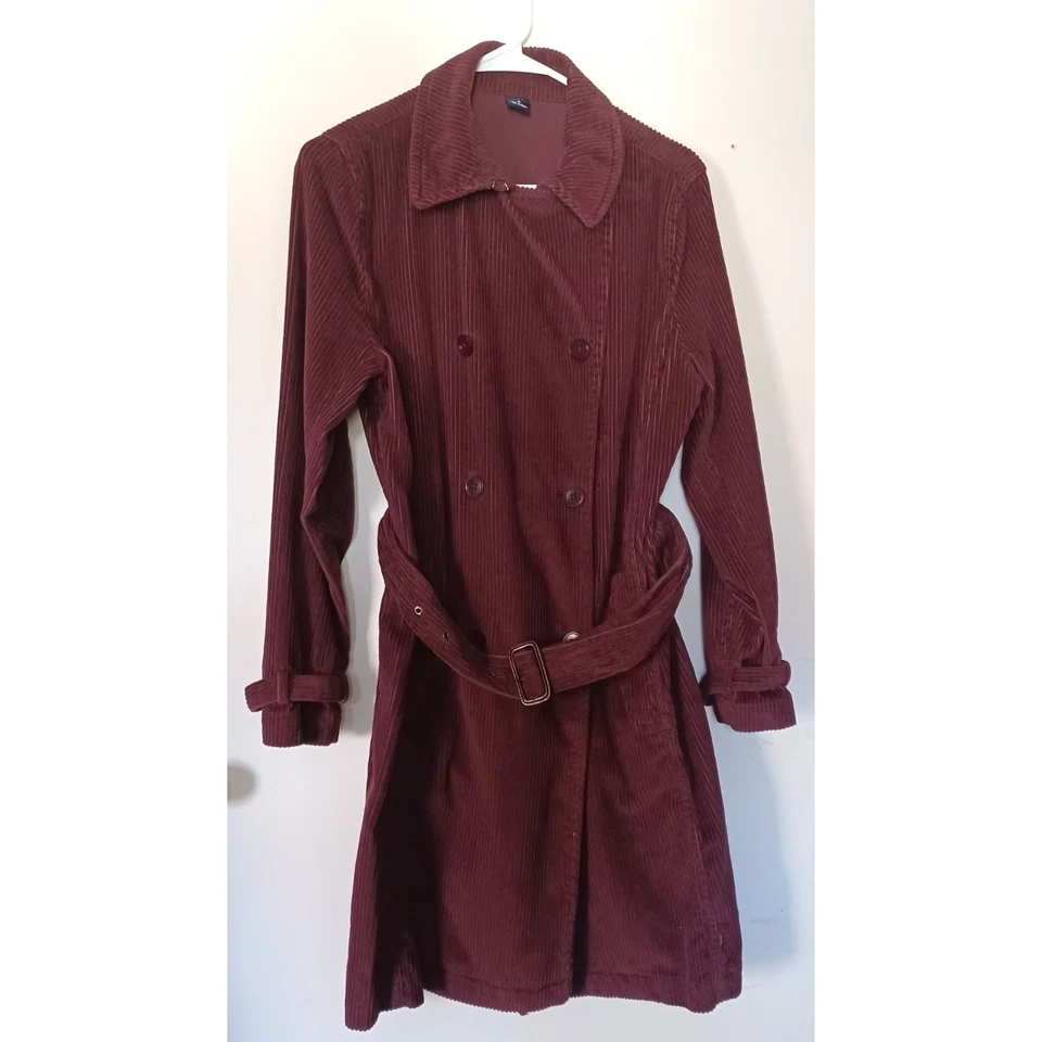 Trench coat feminino Gap Burgundy veludo com cinto médio Preppy vintage Y2K Momcore - Imagem 2 de 4