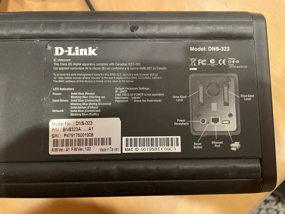 D-Link DNS-323 2-Bay NAS Network Storage Enclosure w/Power Supply (No HDDs) - Image 3 of 3