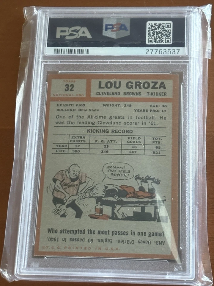 1962 Topps - Lou Groza #32 ¡Graduado PSA 6! Foto 2 de 2