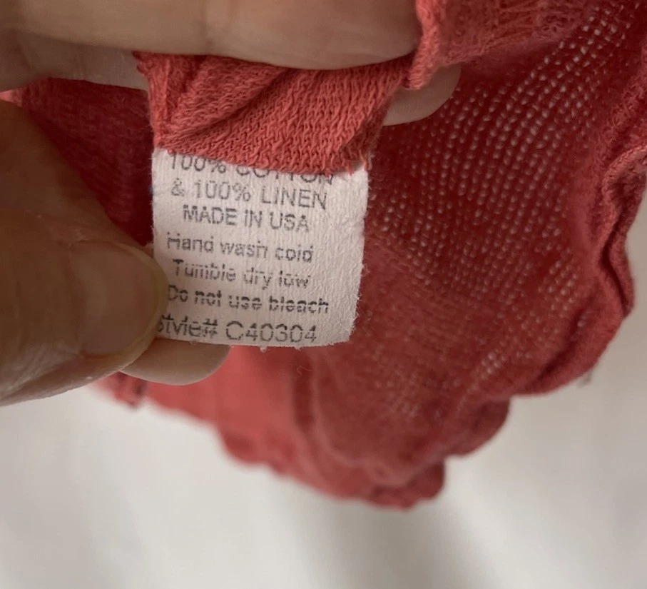 Camisa Fenini Top Mujer S Coral Texturizada Capucha Artística Hecha en EE. UU. Algodón Lino Foto 4 de 4