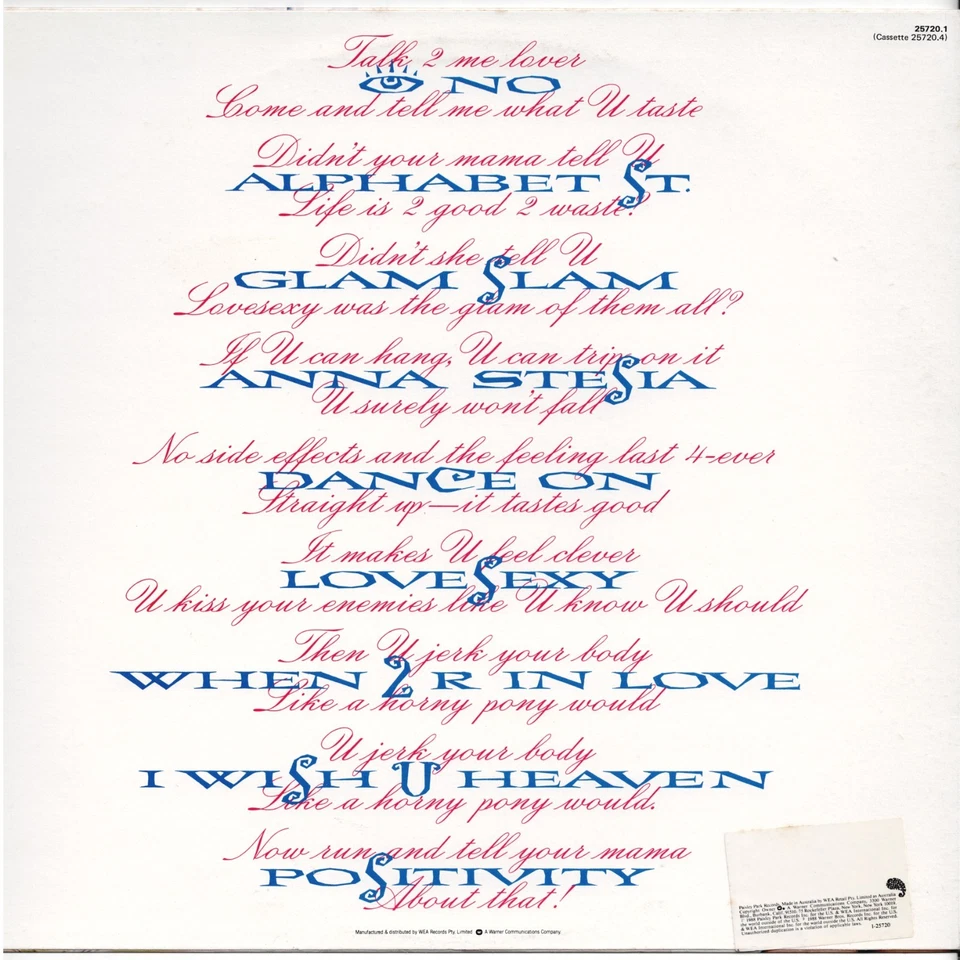 PRINCE lovesexy PAISLEY PARK RECORDS LP  1-25720_original 1988 NEAR MINT - Image 4 of 4