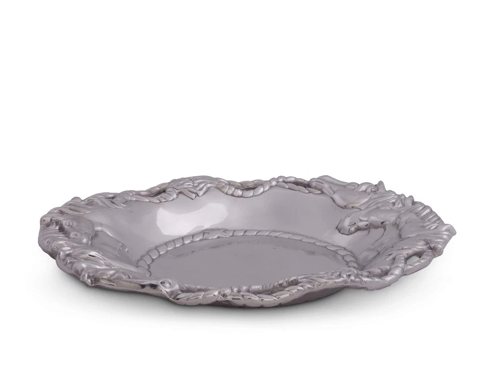 Aluminum Equestrian Horse Oval Tray 14 x 10 inch - Handcrafted with Rope Deta... - Image 3 of 4
