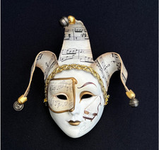 Venetian Jester Mask Musical Notes Piano Design Gold Trim Masquerade 6"x5.5"