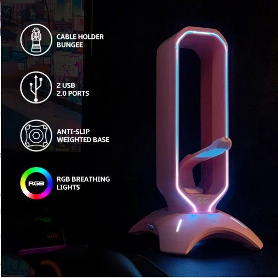 BG Gaming Headset Stand with RGB Lighting - Over-Ear Gaming Headset Holder - Image 2 of 4