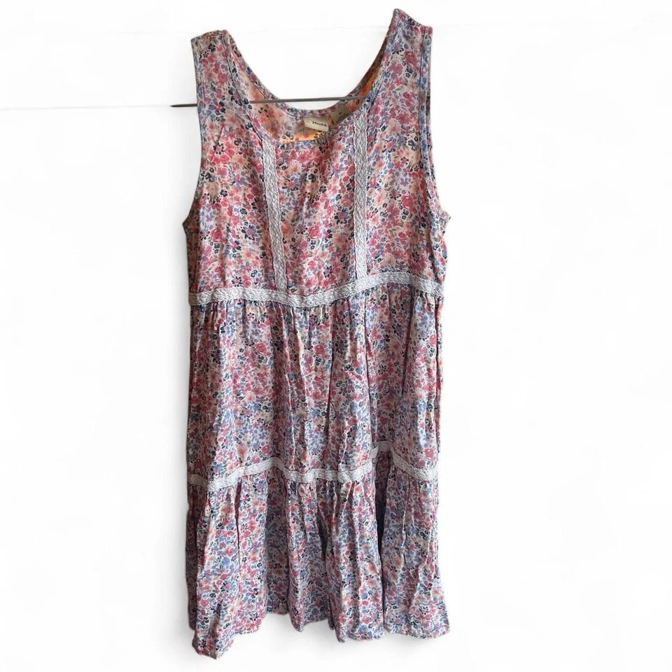 Цветочный девочек платье с кружевной отделкой, розовый и синий дизайн грязи размер 12 - Изображение 3 из 4