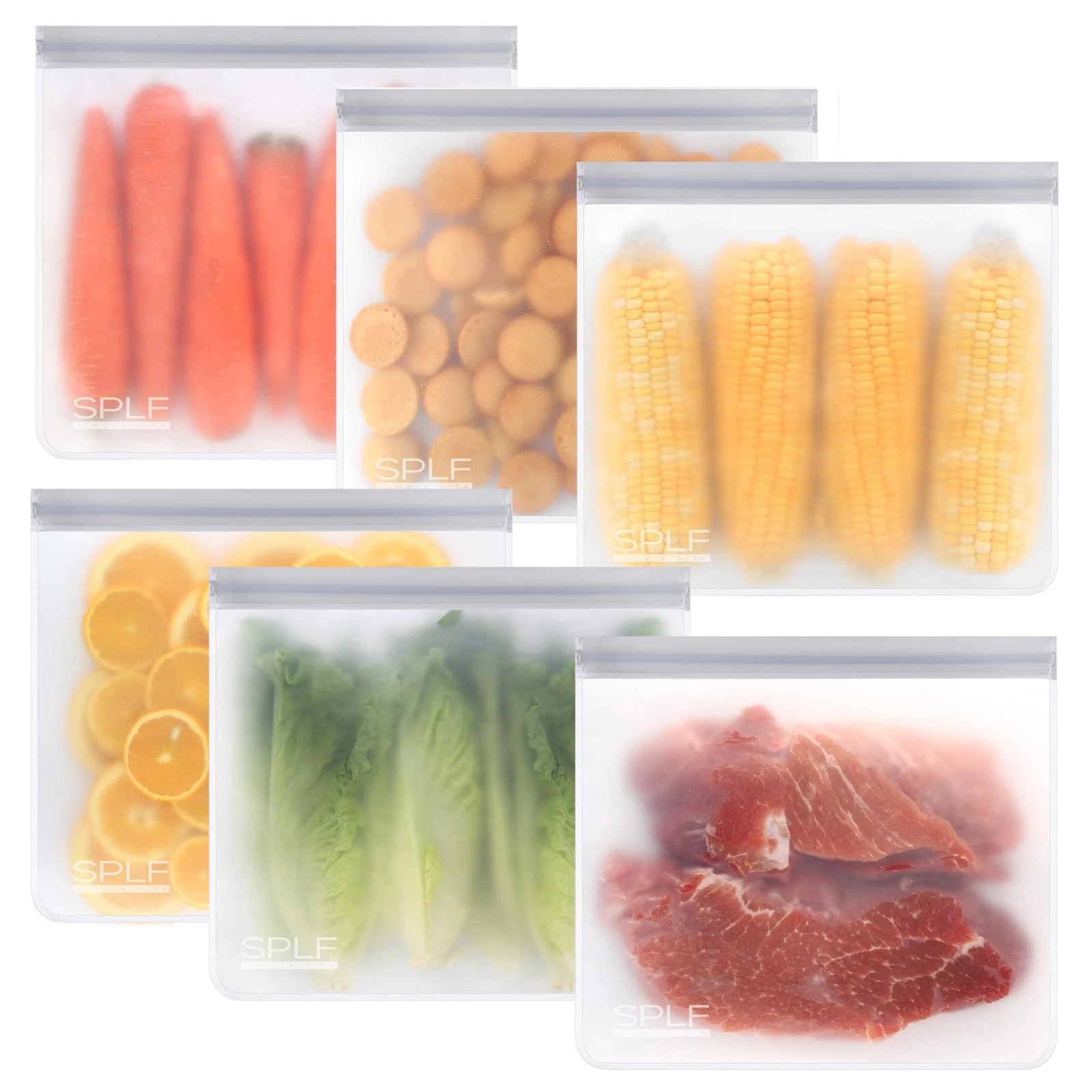 SPLF 6 Pack Reusable Gallon Freezer Bags Dishwasher 6 Pack-6 Gallon, Gray