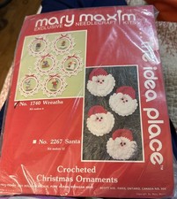 Vtg Mary Maxim Needlecraft Kit No. 2267 Crocheted Christmas Santa Ornaments