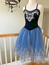 Black velvet and Blue Tulle Ballet Fairy Tutu Silver and Rhinestone Adult Medium
