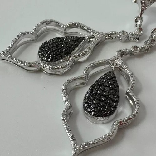 Round Cut Simulated Black Diamond Drop/Dangle Earrings In 14k White Gold Plated - Picture 4 of 8