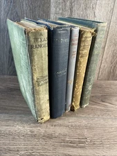 Lot of 5 Vintage Green Earth Tone Old Book Decor Staging Antique Prop Shabby