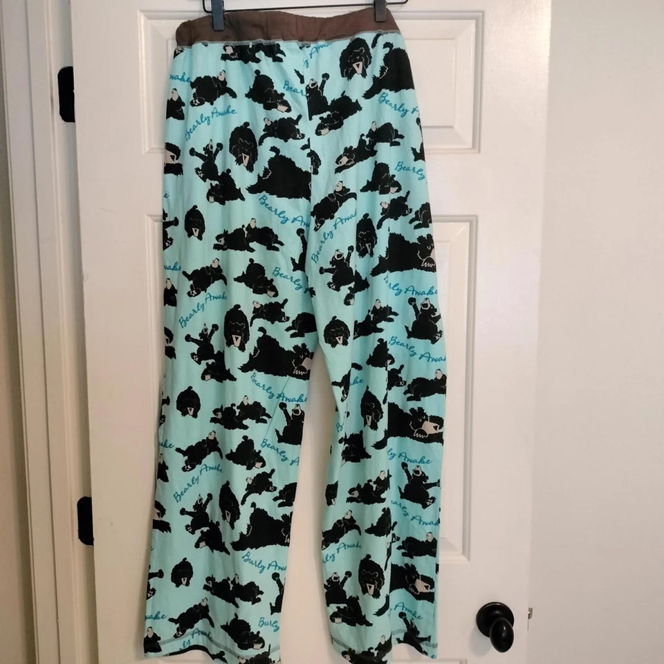 NWT Lazy One Blue Pajama Pants with Black Bear Print Flannel Women's Size XL - Image 2 of 4