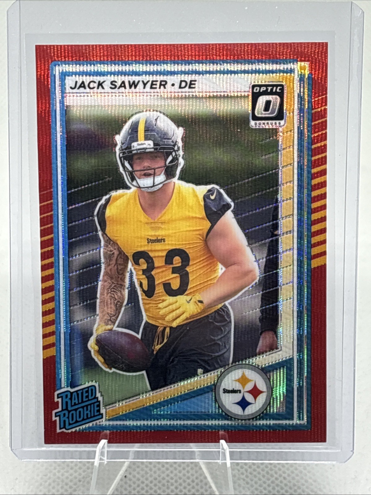2025 Panini Donruss Rated Rookie Jack Sawyer Optic Preview Red Wave #390