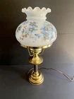 Vintage Floral Milk Glass Hurricane Table Lamp Brass Base 18" Ruffled Shade