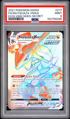 POKEMON RAYQUAZA VMAX EVOLVING SKIES 217 SECRET RARE PSA 9 MINT REGRADE INVEST