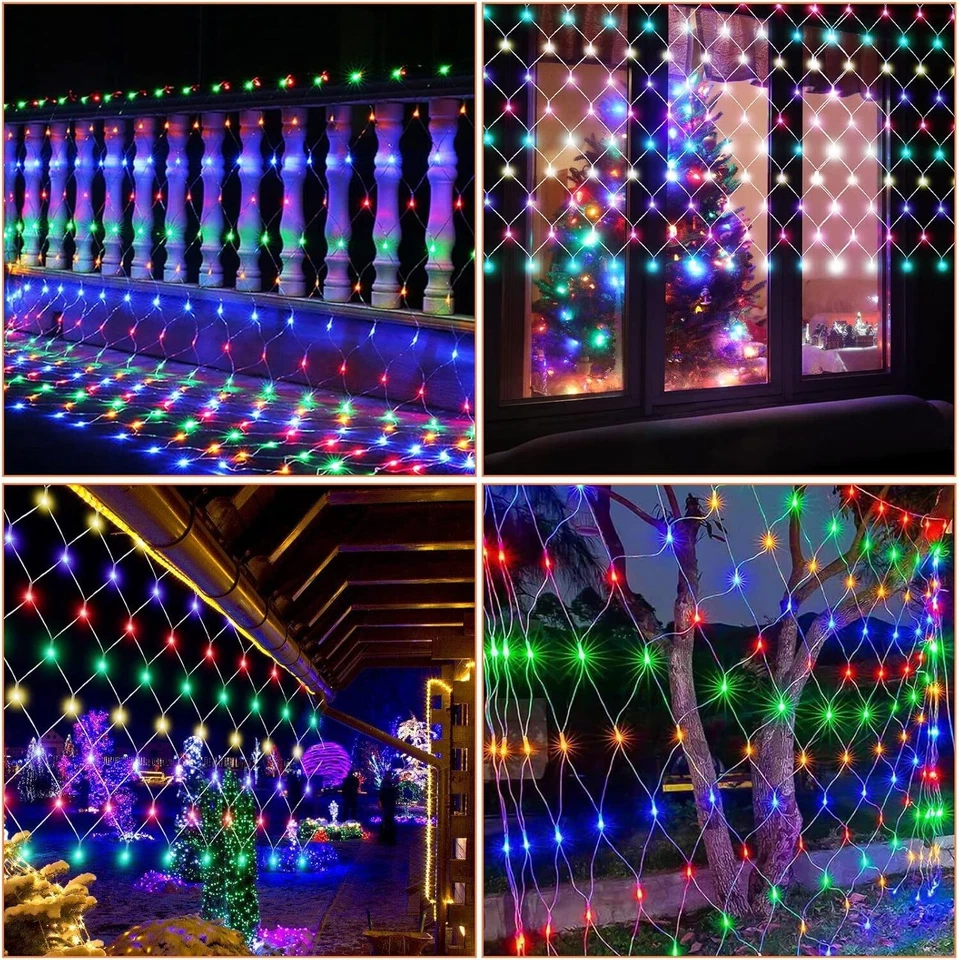 LED Lichternetz 2x2m 6x4m Weihnachten Lichtervorhang Lichterkette Innen Außen - Bild 4 von 4