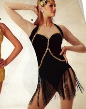 Fringed Velvet Sheer Long Sleeve Tap Jazz Costume Black Velvet Small adult