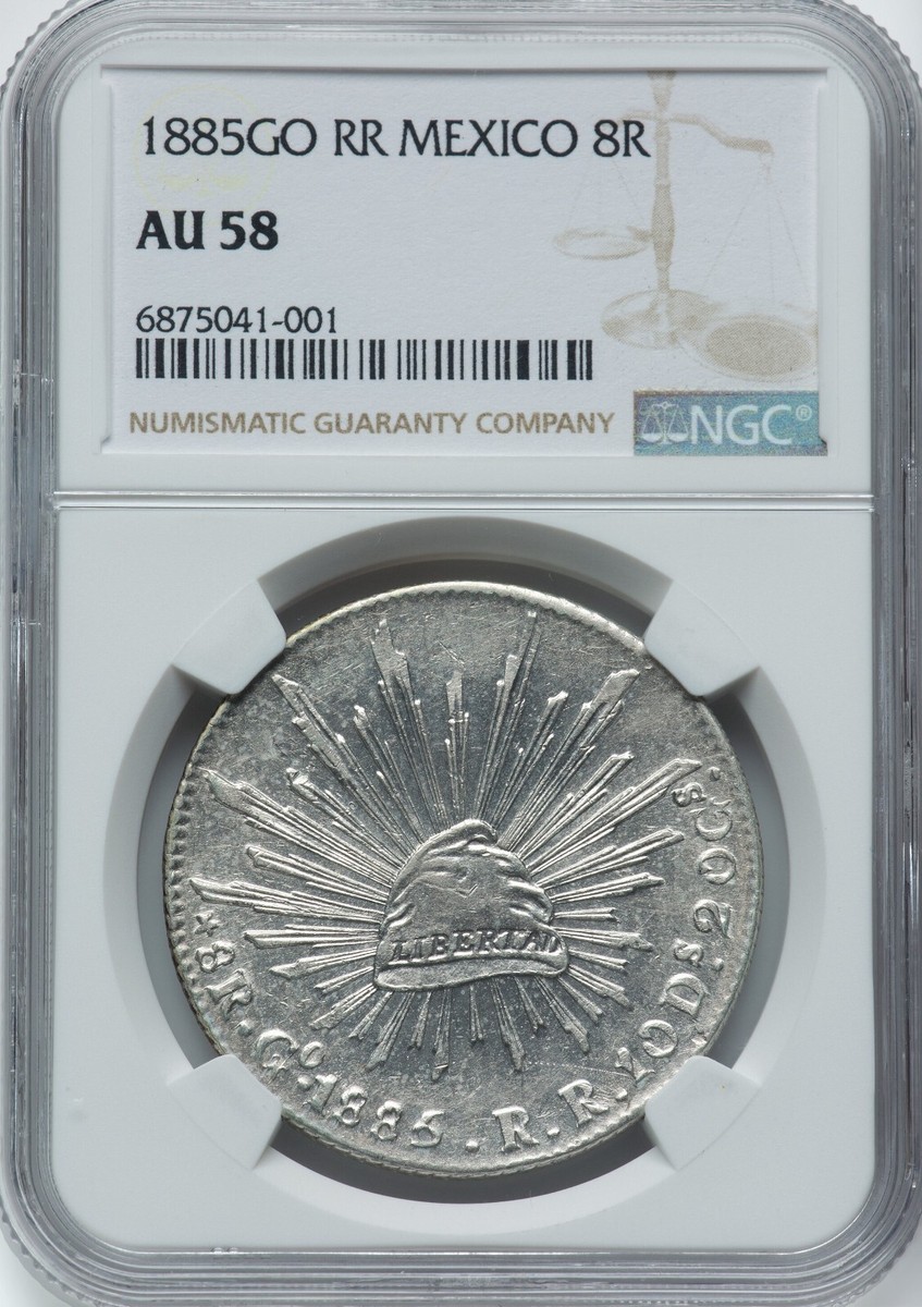 レア品‼︎モンゴル800 ピック MEXICO 1885 GO RR - 8 REALES - NGC AU 58 - AMAZING STRIKE & LOOK