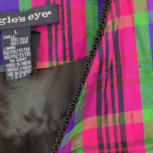 Eagle's Eye Silk Vest Vintage Size Large Colorful Plaid Bright Holiday Dopamine - Picture 4 of 14