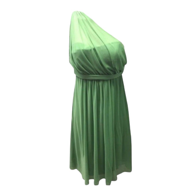 David's Bridal Dress One Shoulder Short Illusion Neck Green